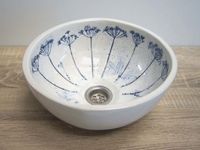 Hand-Waschbecken, Keramik in blau-wei&szlig;